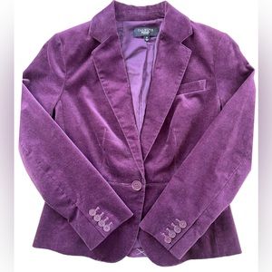Talbots Blazer Womens Eggplant/Purple One Button Velvet Cotton Stretch Blazer